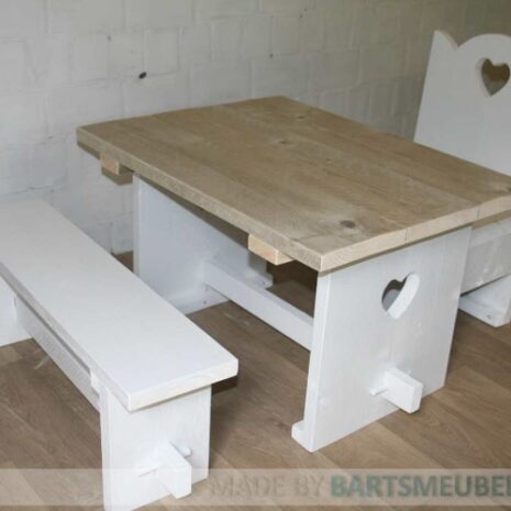 kinderset Nicolette kinderset stoel, bankje en tafeltje steigerhout wit en naturel Nicolette