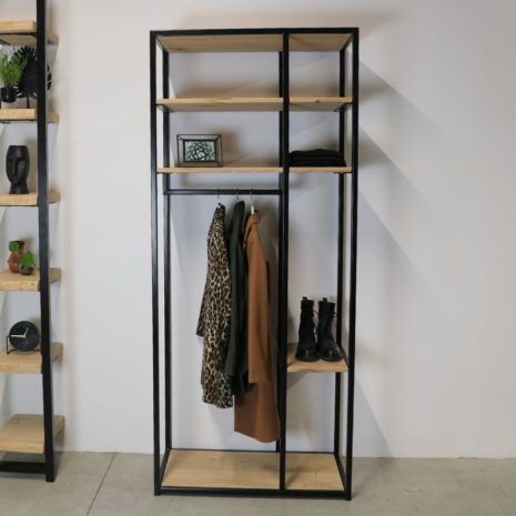 Garderobekast eikenhout en staal 1 - industriele halkast