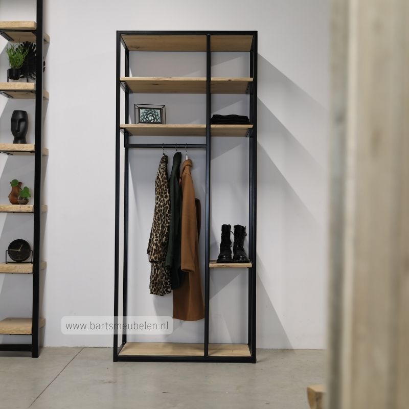 garderobekast eikenhout en staal 1.10
