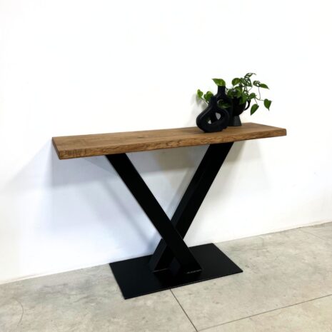 massief eiken haltafel met stalen voet