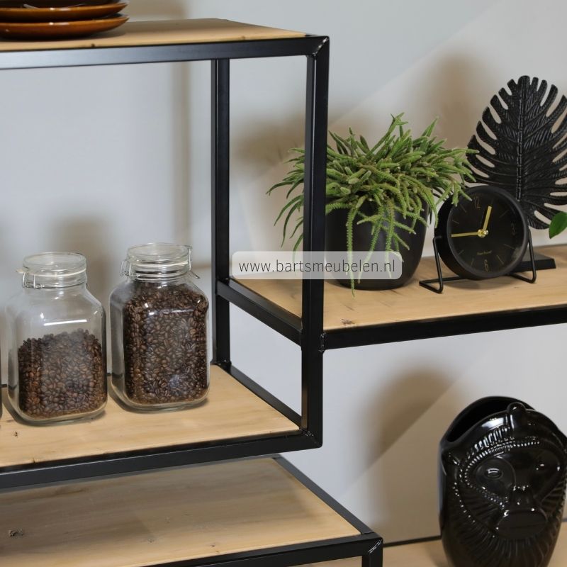 industriele vakkenkast eikenhout en stalen frame