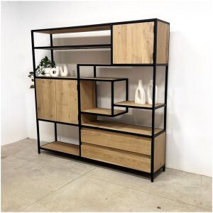 eiken houten wand kast met stalen frame