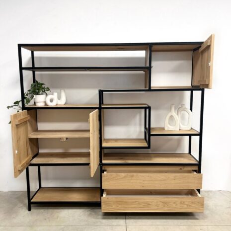 opbergruimte wandkast industrieel eiken