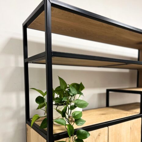 stalen frame vakken kast eikenhout industrieel