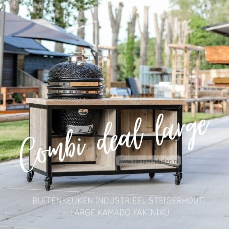 bbqtafel kamado combi deal large industrieel steigerhout