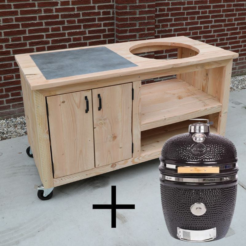 Buitenkeuken douglas met tegel en large kamado Yakiniku