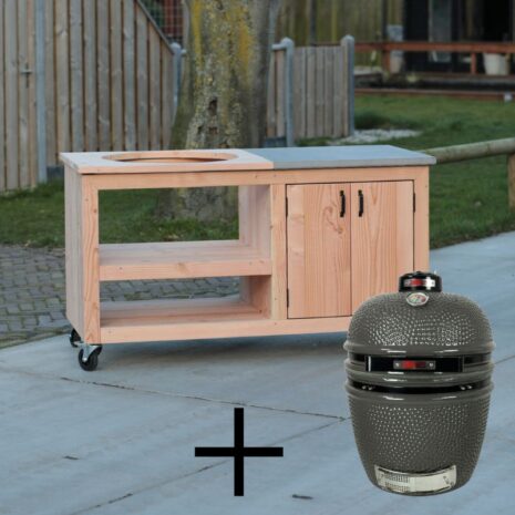 Kamado tafel douglas 150×70 + medium kamado Grill Guru