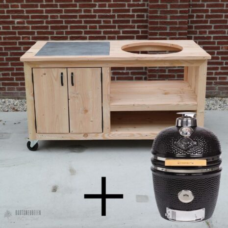 buitenkeuken douglas met tegel + medium kamado yakiniku zwart