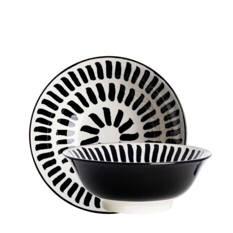 Zwart wit schaal petiscos O21cm streep 1 Zwart wit schaal petiscos Ø21cm streep 1