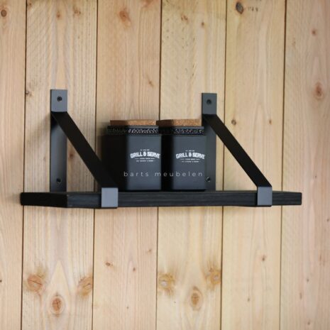 wandplank zwart met stalen beugels