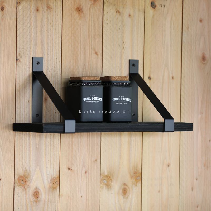 wandplank zwart met stalen beugels