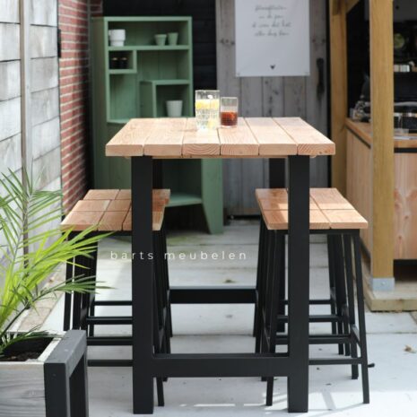 6 persoons bartafel set douglas met stalen frame voor de tuin