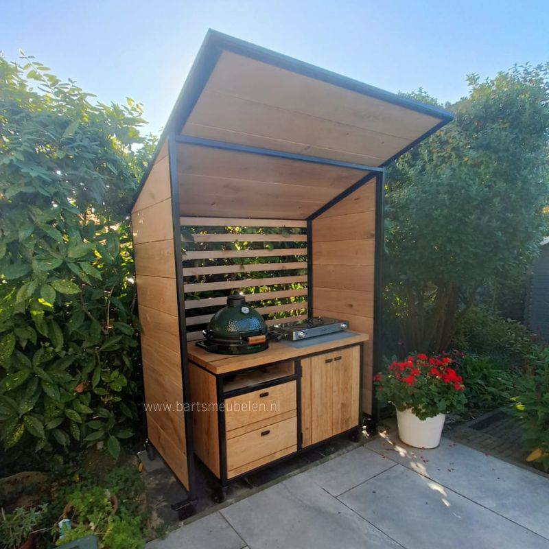 overkapping met buitenkeuken breda van eikenhout en staal