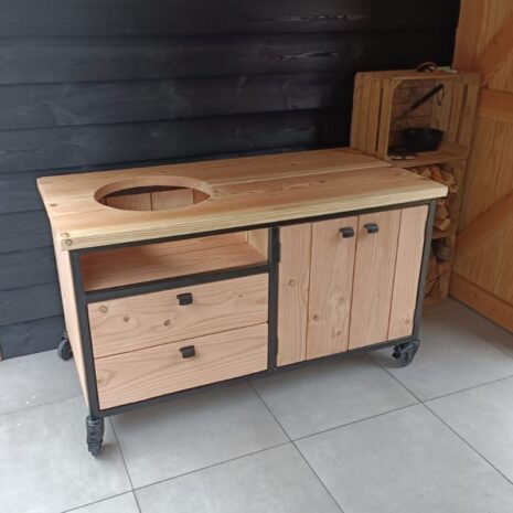 Douglas buitenkeuken industrieel Amsterdam - voor compact kamado met lades en opbergkast op wielen