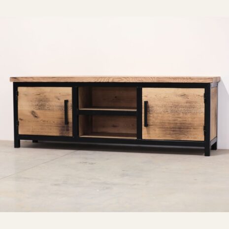 Industrieel tv meubel Brooklyn - burned oak - stalen frame