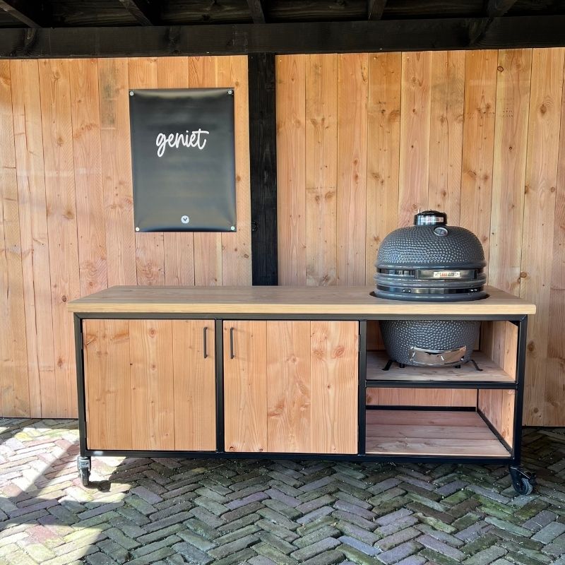 Stalen bbq tafel in overkapping Grill Guru Large Kamado Stalen bbq tafel in overkapping + Grill Guru Large Kamado