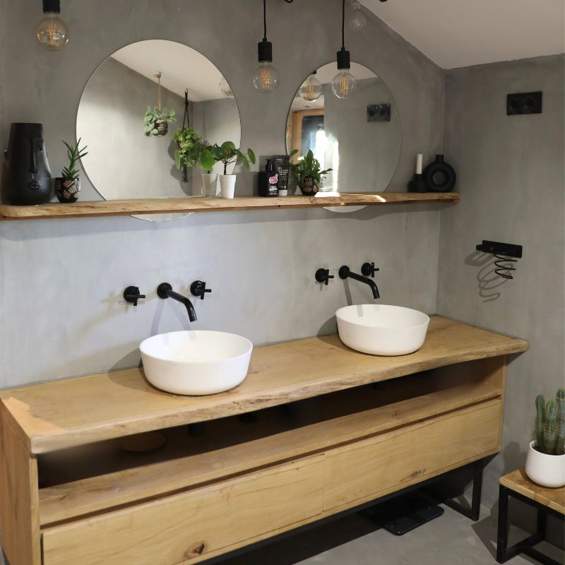 eikenhouten badkamermeubel met boomblad eikenhouten badkamermeubel met boomblad