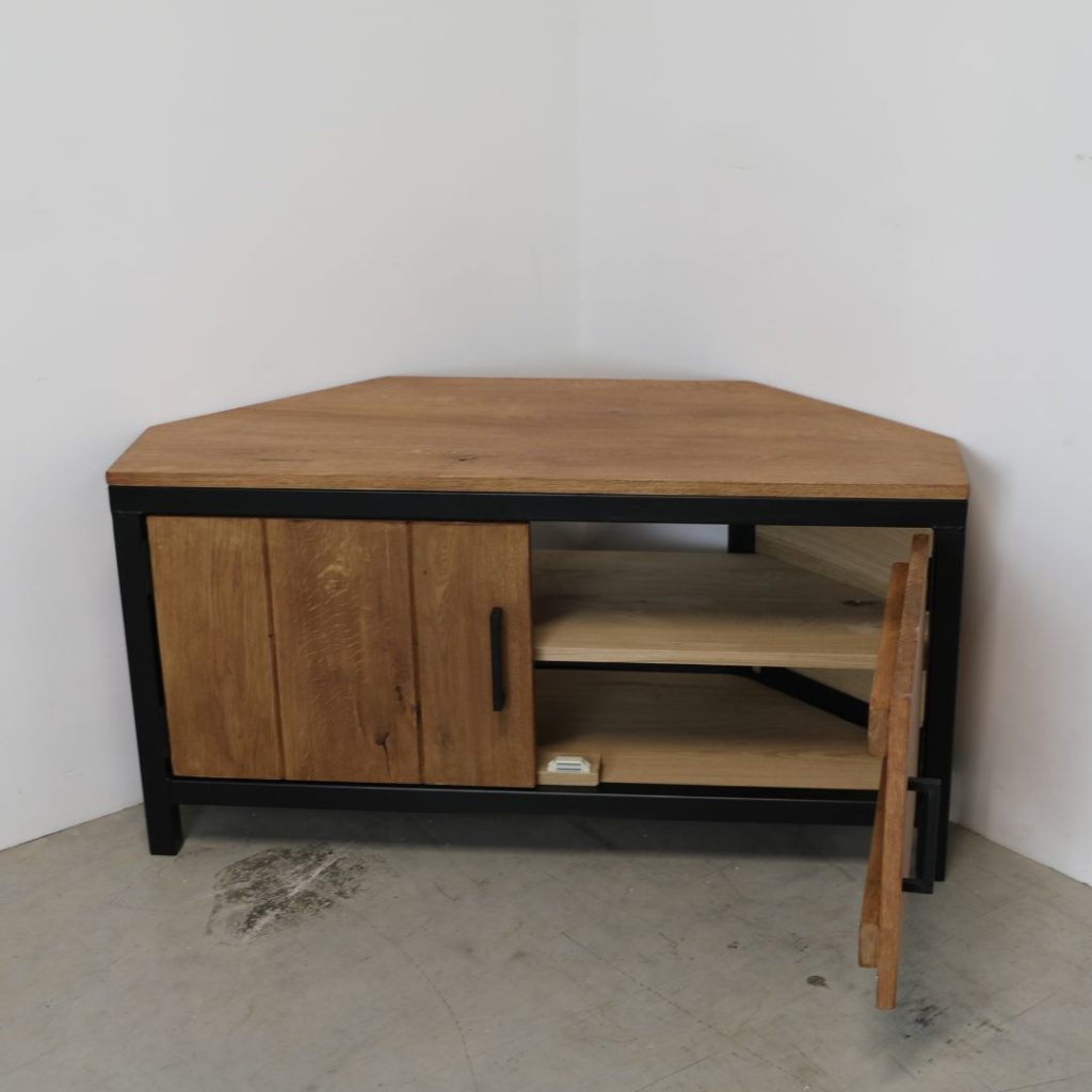 hoek tv meubel eikenhout en staal industrieel