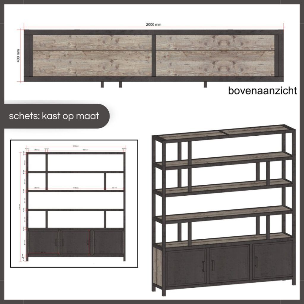 kast op maat staal met steigerhout - schets (deel1)