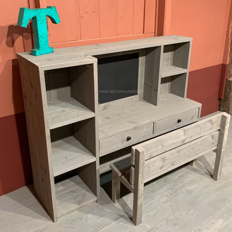 Speeltafel bureau van steigerhout voor de allerkleinsten 2-6 jaar - met bankje - closeup