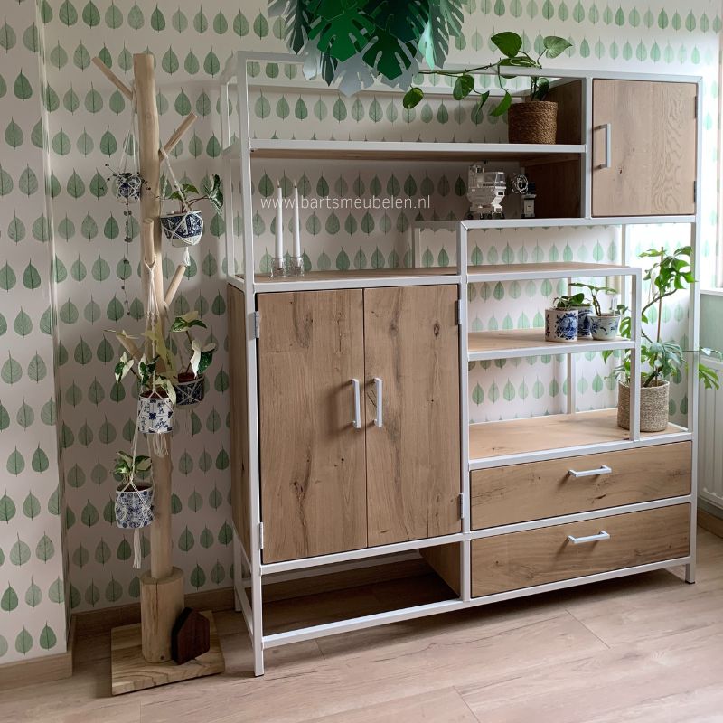 woonkamerkast - wit frame met eikenhout op maat