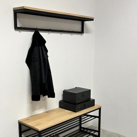 Industriele kapstok aan de muur 120cm enkele rij van eik en staal