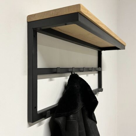 Industriele kapstok - dubbele rij 80cm lang eikenhout en staal