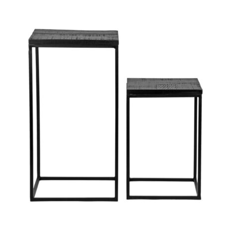 0Set Plantenzuilen Vintage Zwart Mangohout 35x35x65 cm Voorkant