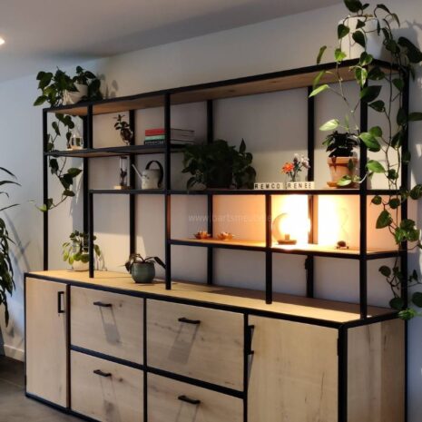 wandkast industrieel zeeland eik en staal 300x210cm