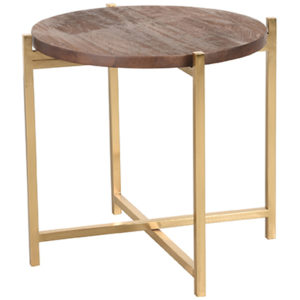 Mangohouten bijzettafel Dox, LABEL51, 40x40x40cm, espresso mangohout en goud metaal onderstel