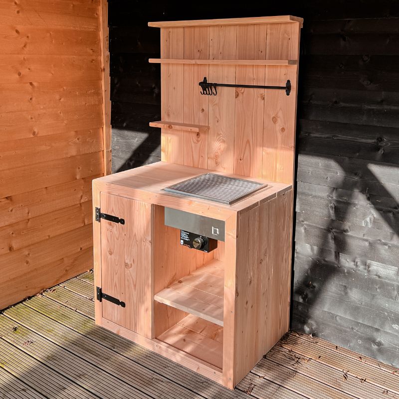 Douglas houten tuinkast + gasbarbecue inbouwset- Flame