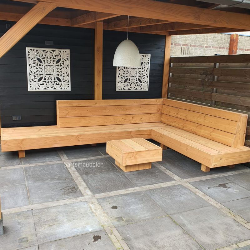 douglas houten hoekbank voor in de tuin onder overkapping douglas houten hoekbank voor in de tuin onder overkapping