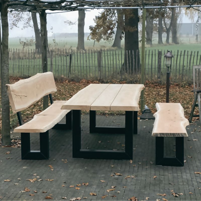 eikenhouten boomstam tuintafel met banken