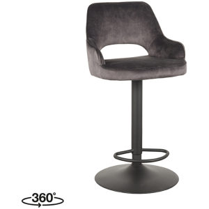 In hoogte verstelbare barkruk fer antraciet velours met zwarte poot
