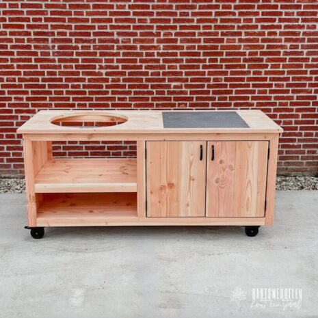 Kamado tafel op wielen met tegel douglas 180cm