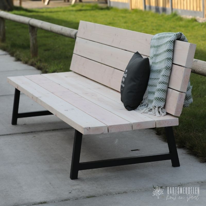 Douglas tuinbank stalen frame + white-olie (smoke-white)