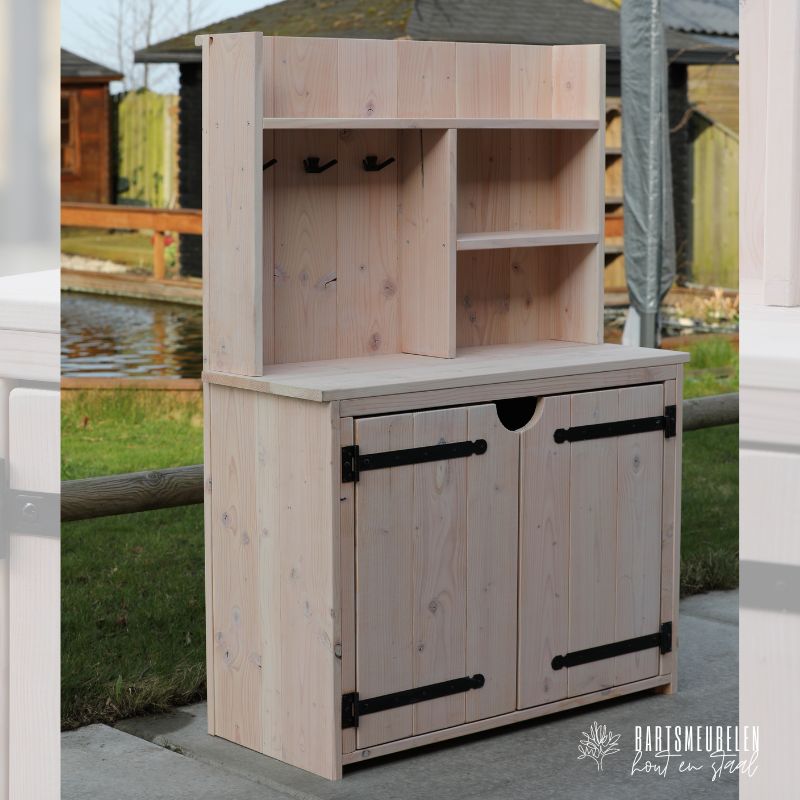 houten tuinkast douglas met white wash zijaanzicht houten tuinkast douglas met white-wash zijaanzicht