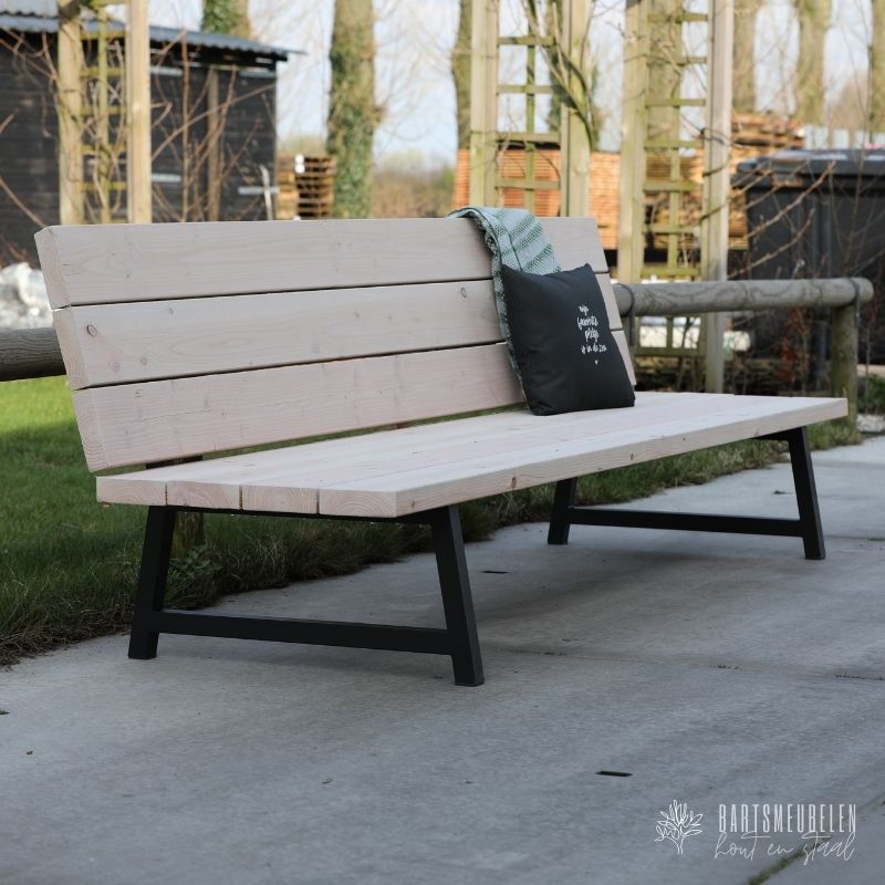moderne tuinbank met stalen frame douglas en white-olie