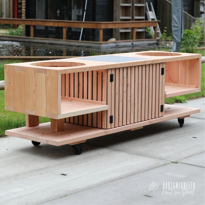 Buitenkeuken latjes op maat voor 2 Large Kamado's