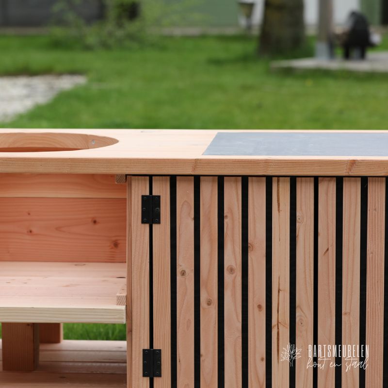 details Buitenkeuken latjes op maat voor 2 Green Egg Large Kamado's