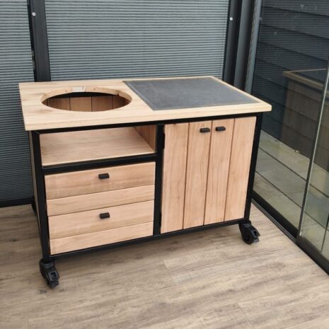 eucalyptus buitenkeuken op wielen - compact model voor kamado