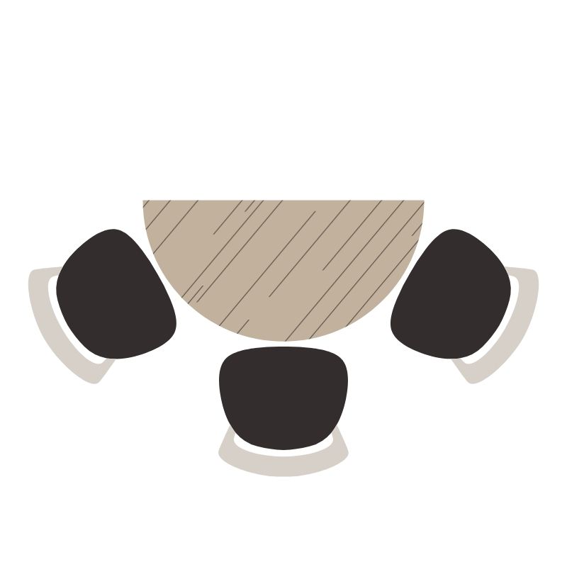 halfronde eettafel voor tegen de muur