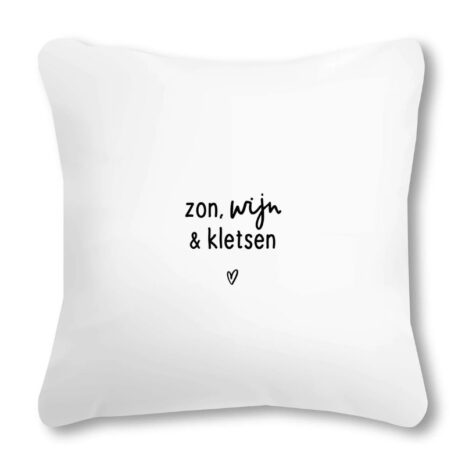 Buitenkussen wit Zon, wijn en kletsen 40x40 cm – Zoedt