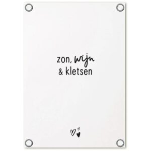 Witte tuinposter – ‘Zon, wijn & kletsen’ – 60 x 80 cm - zoedt