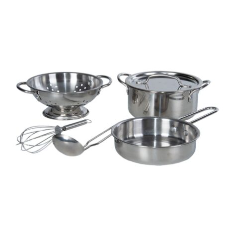 modderkeuken speelset pannetjes rvs kleurig 6-delig - vrijstaande afbeelding