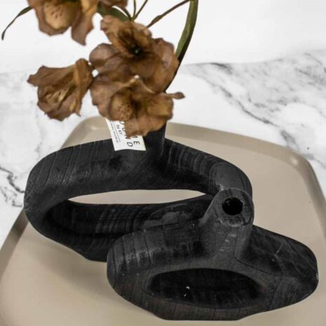 Donut Vaas Zwart Hout Medium voor droogbloemen