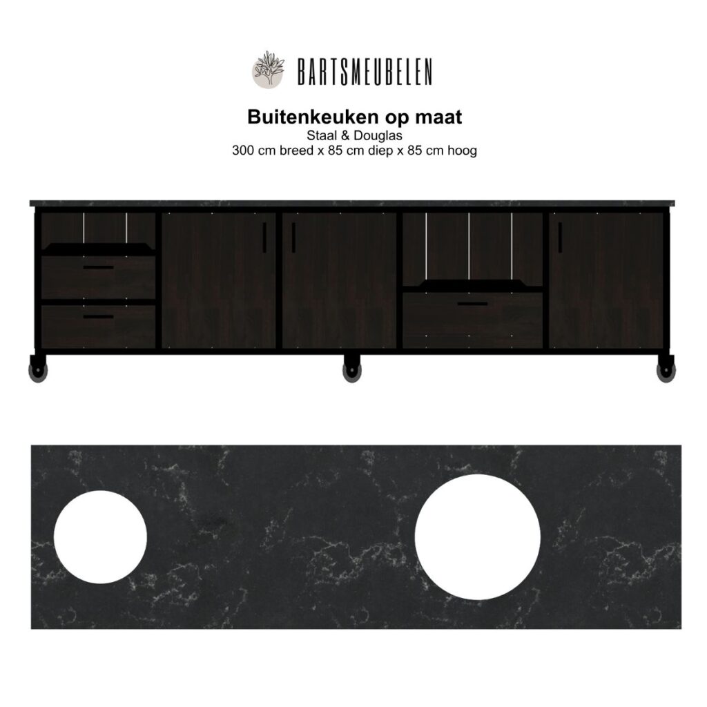 Buitenkeuken Douglas met granieten marmerlook blad tekening