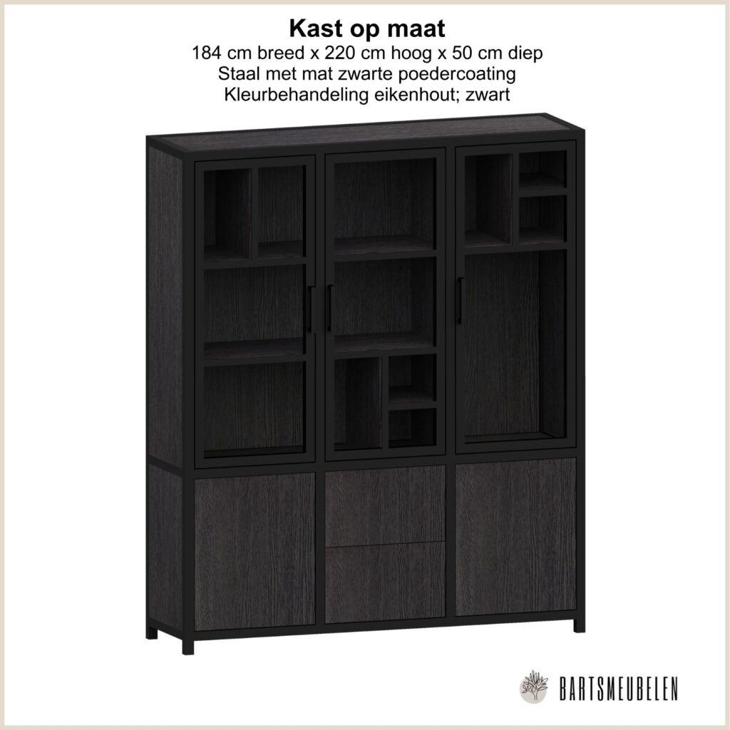 maatwerk eiken kast van zwart en staal