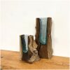 teakhout vaas met gerecycled glas