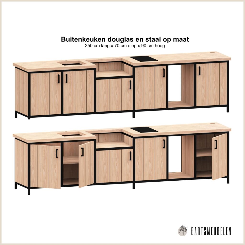 3d tekening buitenkeuken douglas staal op maat